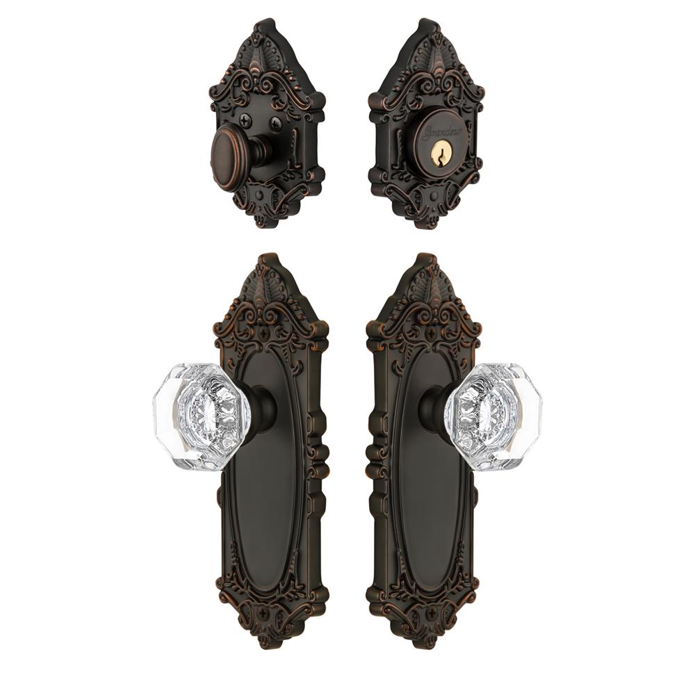 Grandeur by Nostalgic Warehouse GVCCHM Grande Vic Plate with Chambord Crystal Knob and matching Deadbolt in Timeless Bronze
