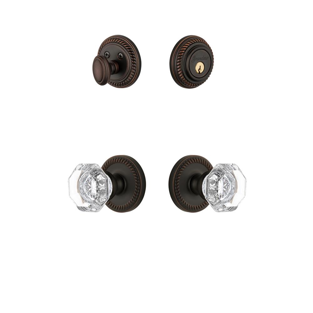 Grandeur by Nostalgic Warehouse NEWCHM Newport Rosette with Chambord Crystal Knob and matching Deadbolt in Timeless Bronze