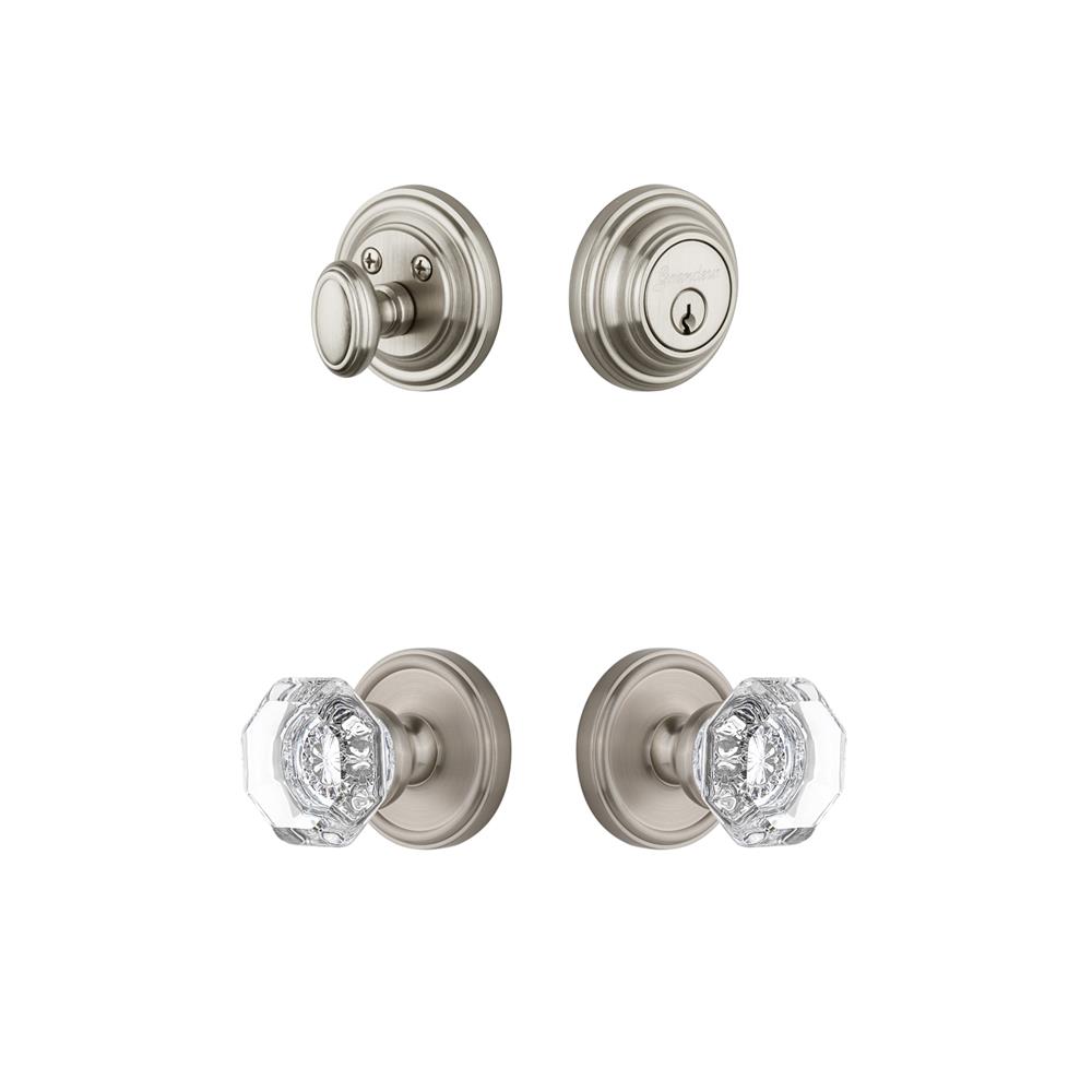 Grandeur by Nostalgic Warehouse GEOCHM Georgetown Rosette with Chambord Crystal Knob and matching Deadbolt in Satin Nickel