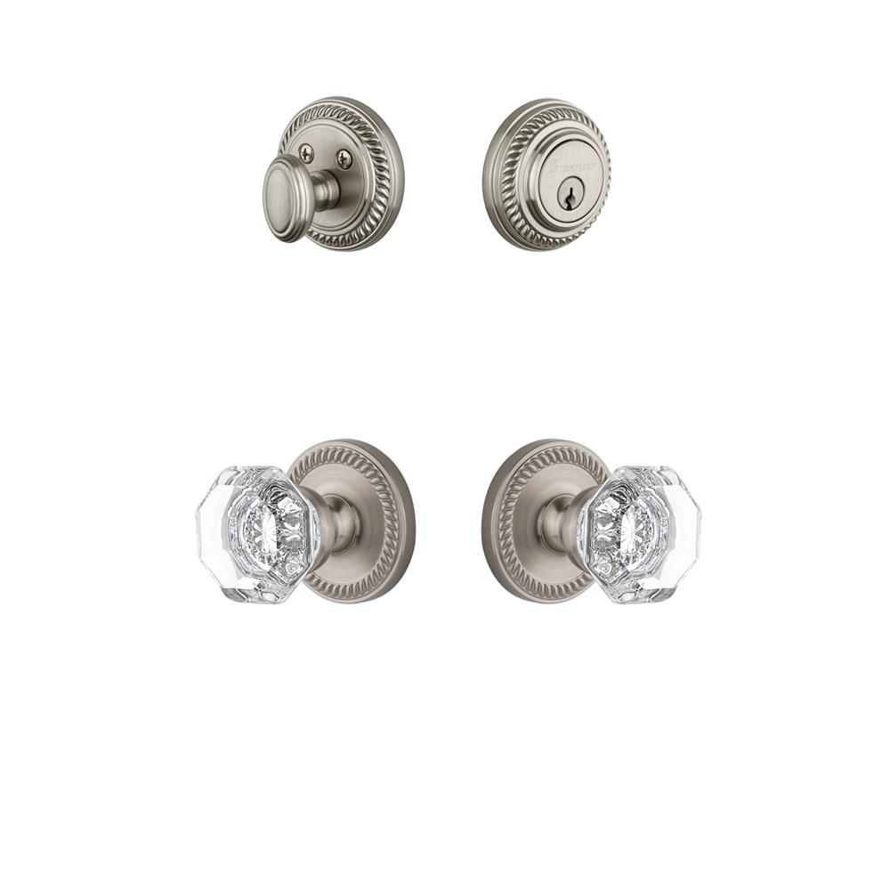Grandeur by Nostalgic Warehouse NEWCHM Newport Rosette with Chambord Crystal Knob and matching Deadbolt in Satin Nickel