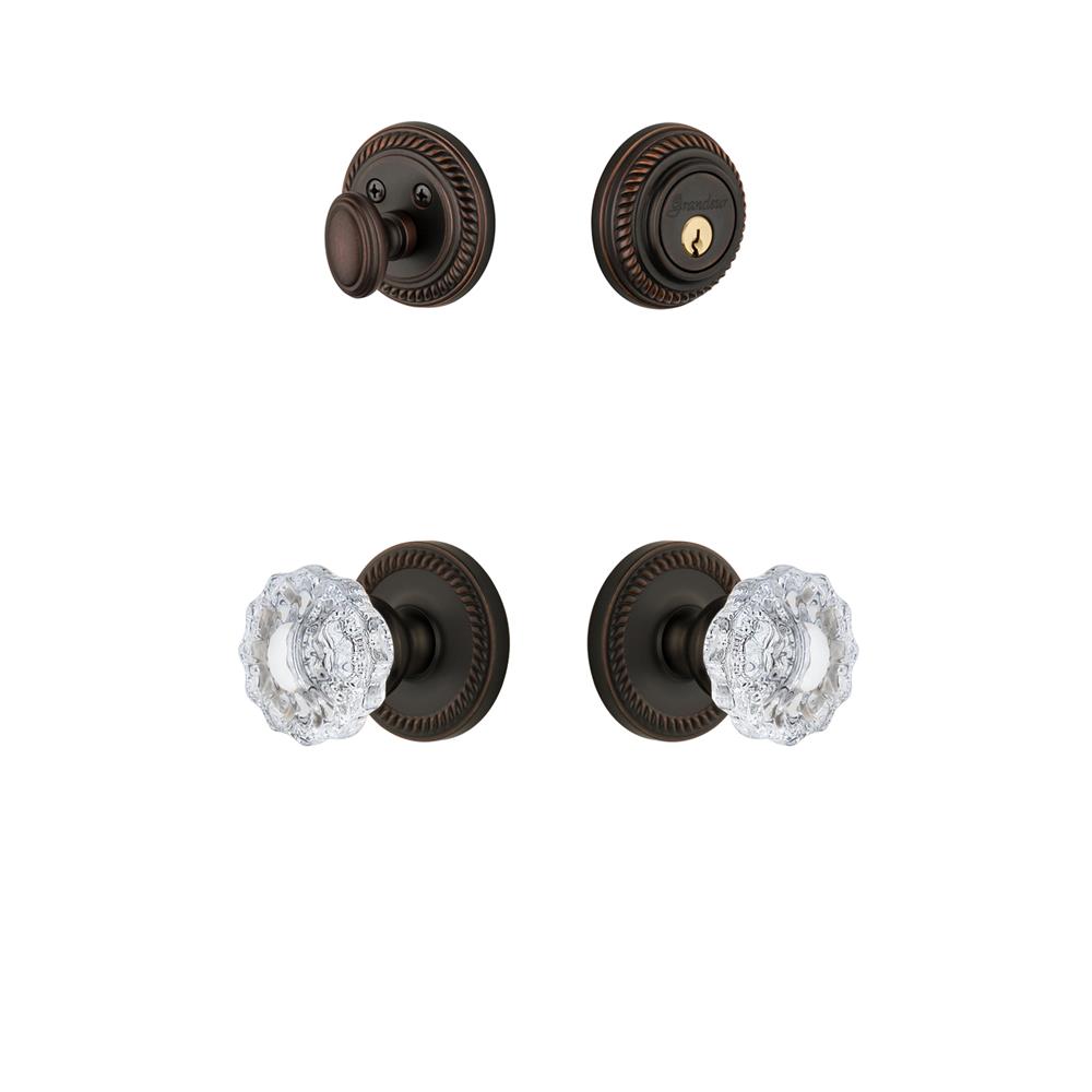 Grandeur by Nostalgic Warehouse NEWVER Newport Rosette with Versailles Crystal Knob and matching Deadbolt in Timeless Bronze