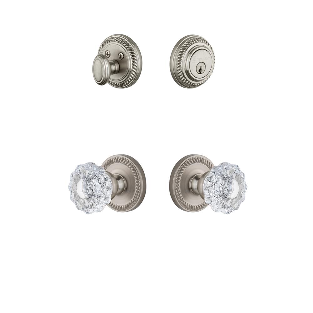 Grandeur by Nostalgic Warehouse NEWVER Newport Rosette with Versailles Crystal Knob and matching Deadbolt in Satin Nickel