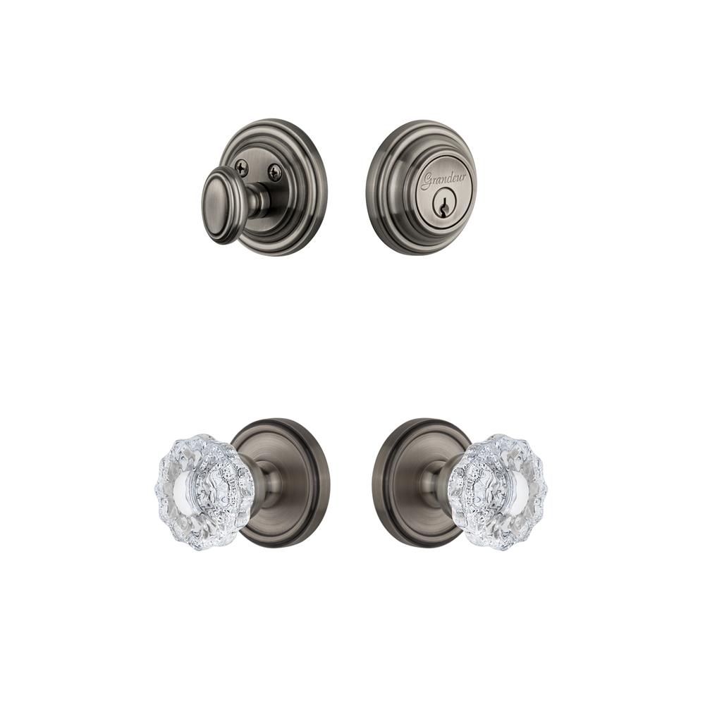 Grandeur by Nostalgic Warehouse GEOVER Georgetown Rosette with Versailles Crystal Knob and matching Deadbolt in Antique Pewter