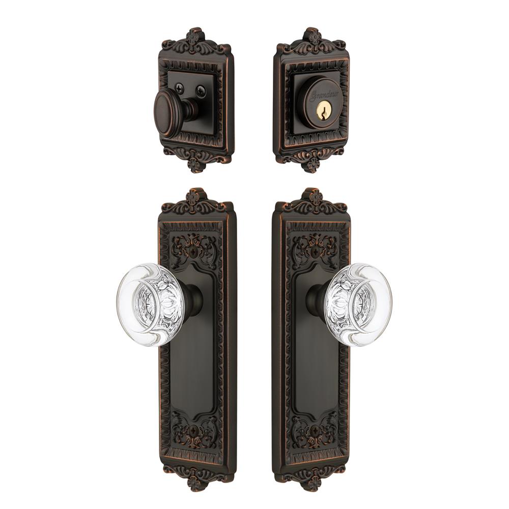 Grandeur by Nostalgic Warehouse WINBOR Windsor Plate with Bordeaux Crystal Knob and matching Deadbolt in Timeless Bronze