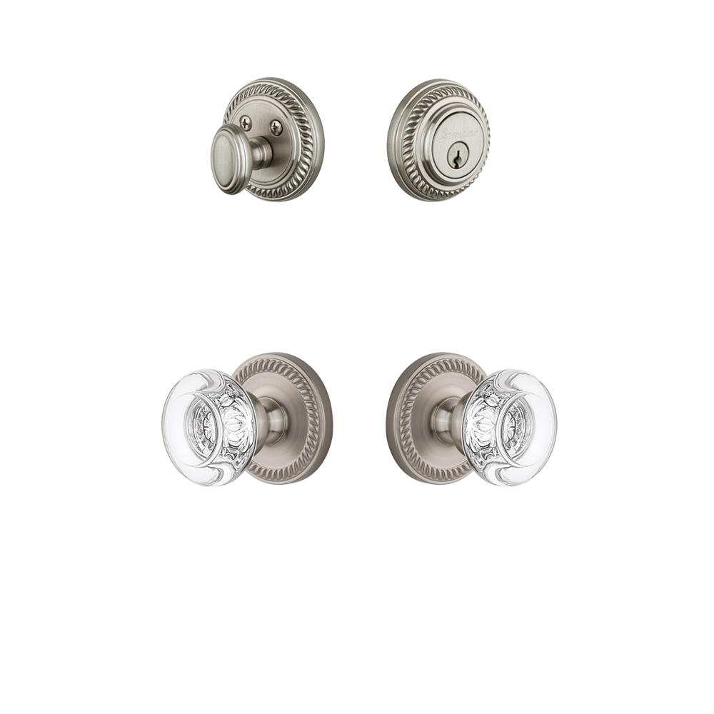Grandeur by Nostalgic Warehouse NEWBOR Newport Rosette with Bordeaux Crystal Knob and matching Deadbolt in Satin Nickel