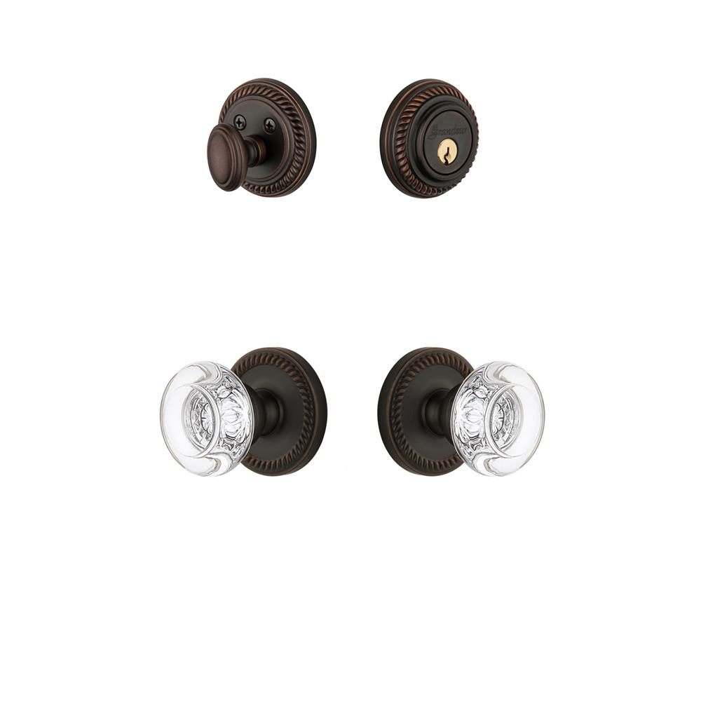 Grandeur by Nostalgic Warehouse NEWBOR Newport Rosette with Bordeaux Crystal Knob and matching Deadbolt in Timeless Bronze