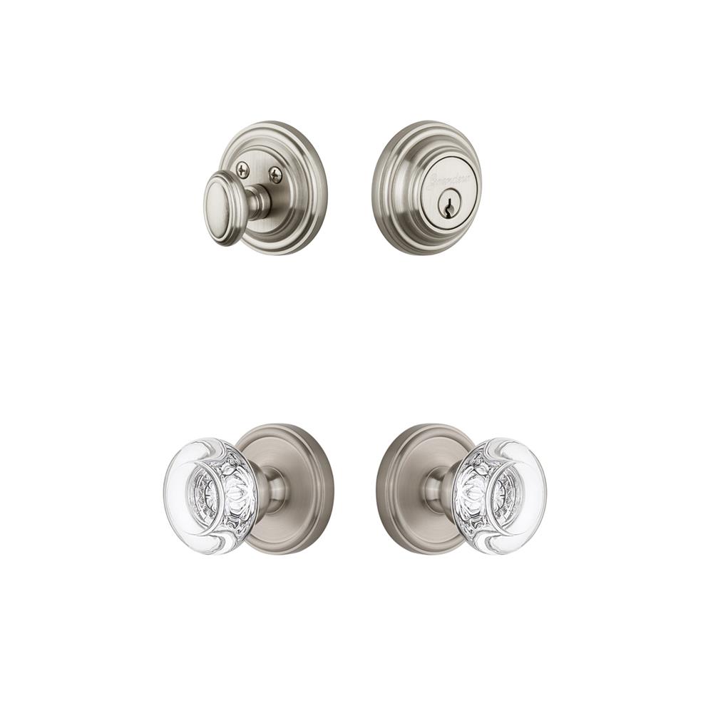 Grandeur by Nostalgic Warehouse GEOBOR Georgetown Rosette with Bordeaux Crystal Knob and matching Deadbolt in Satin Nickel
