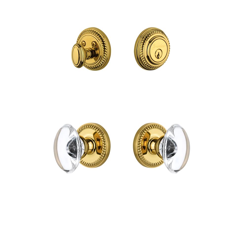 Grandeur by Nostalgic Warehouse NEWPRO Newport Rosette with Provence Crystal Knob and matching Deadbolt in Lifetime Brass