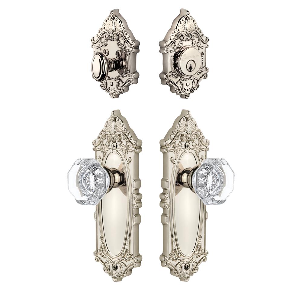Grandeur by Nostalgic Warehouse GVCCHM Grande Vic Plate with Chambord Crystal Knob and matching Deadbolt in Polished Nickel