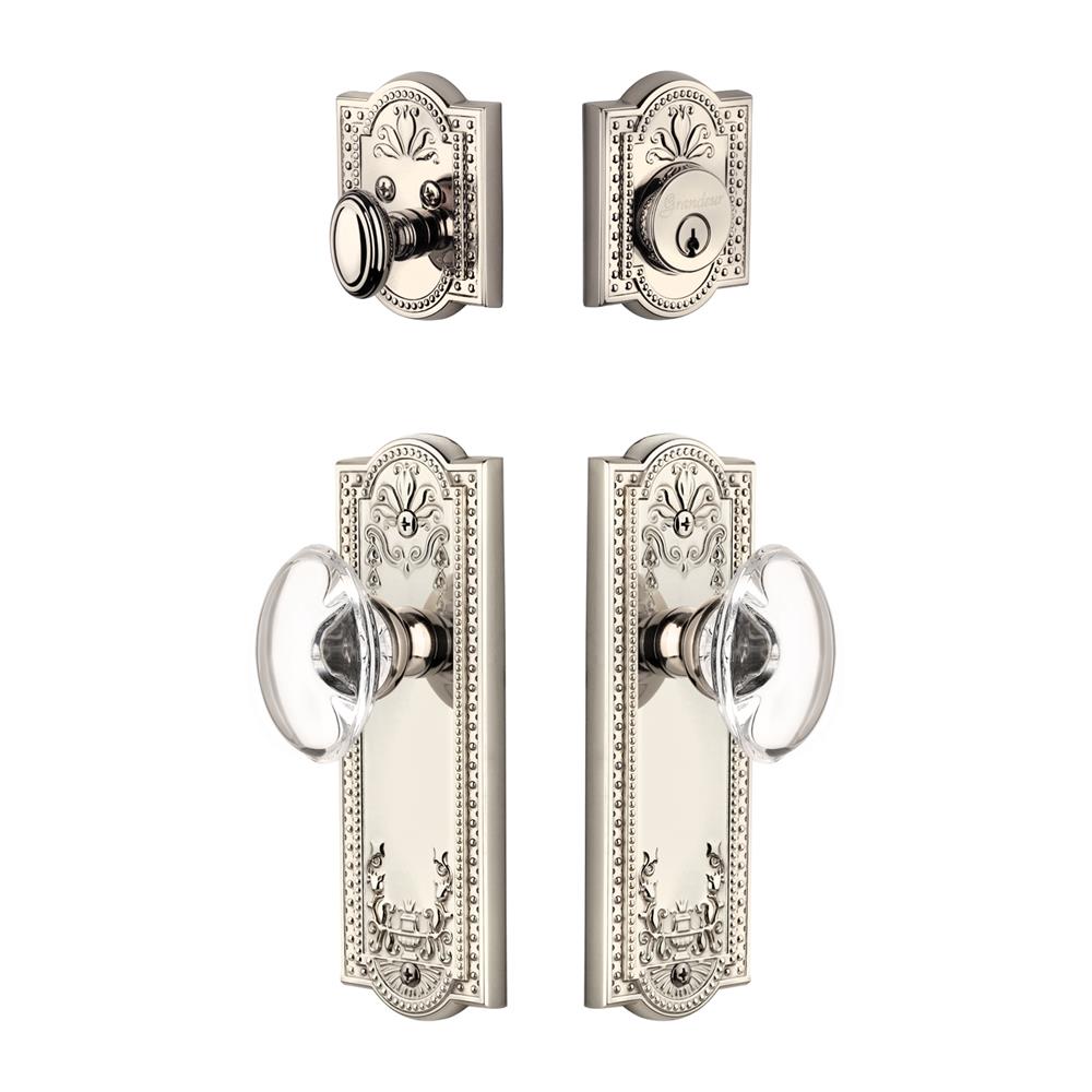 Grandeur by Nostalgic Warehouse PARPRO Parthenon Plate with Provence Crystal Knob and matching Deadbolt in Polished Nickel