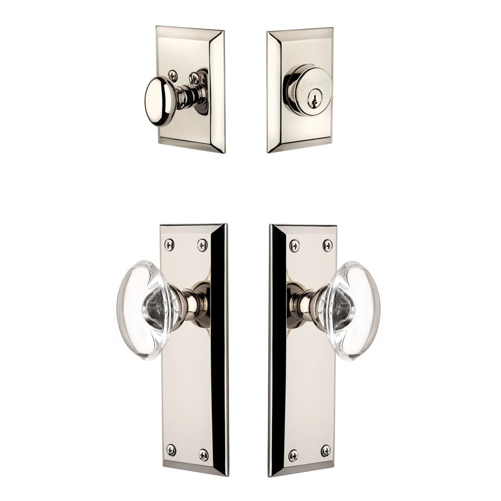 Grandeur by Nostalgic Warehouse FAVPRO Fifth Avenue Plate with Provence Crystal Knob and matching Deadbolt in Polished Nickel
