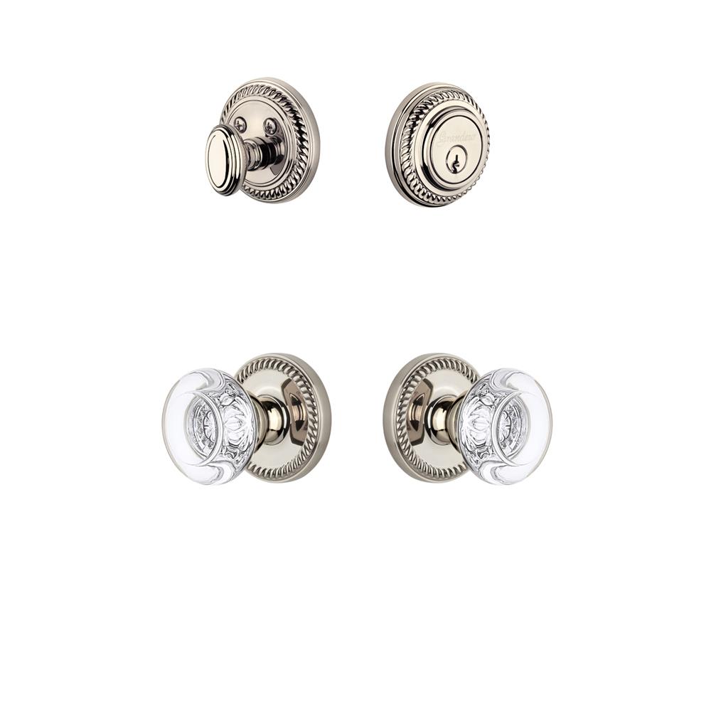 Grandeur by Nostalgic Warehouse NEWBOR Newport Rosette with Bordeaux Crystal Knob and matching Deadbolt in Polished Nickel
