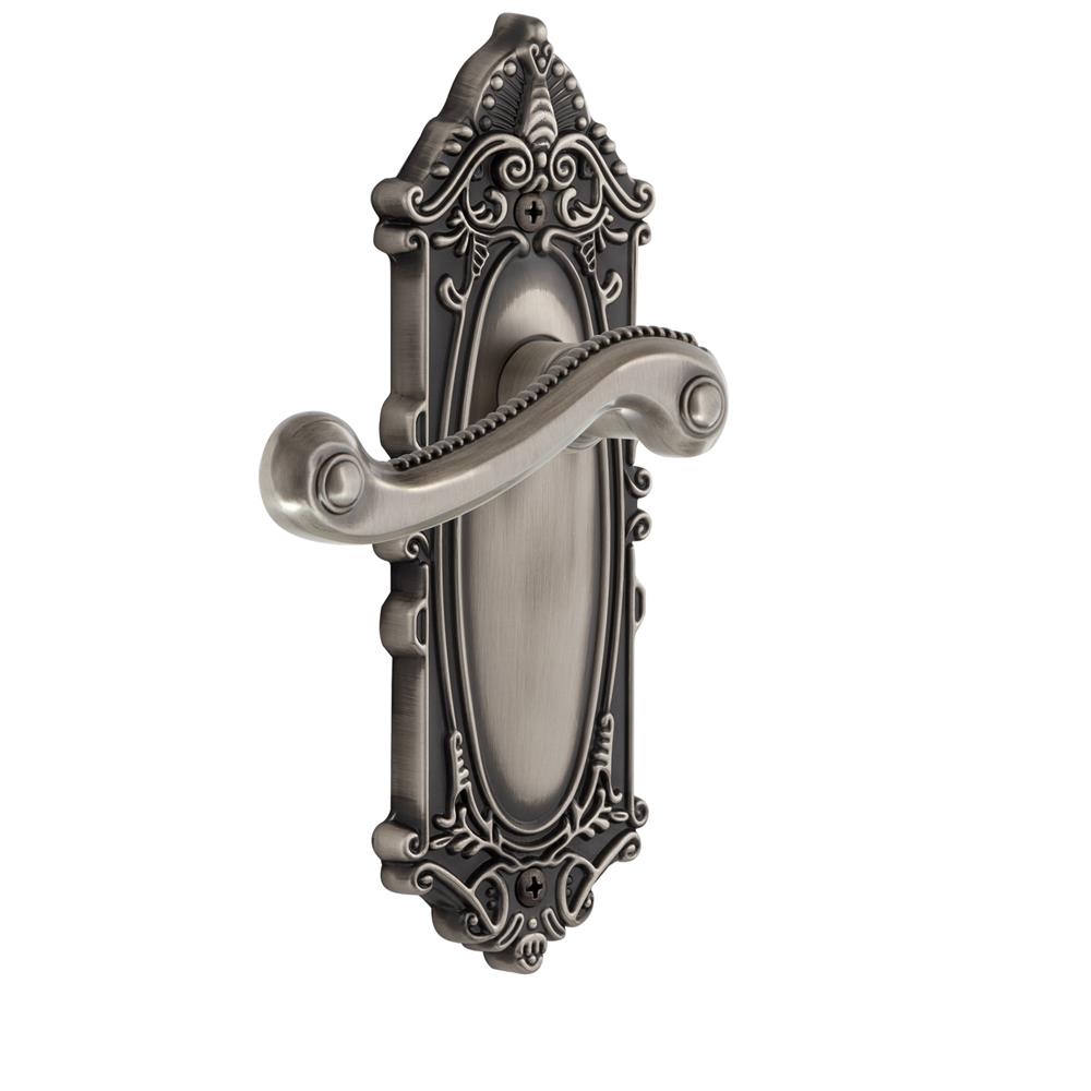 Grandeur by Nostalgic Warehouse GVCNEW Grandeur Grande Victorian Plate Passage with Newport Lever in Antique Pewter