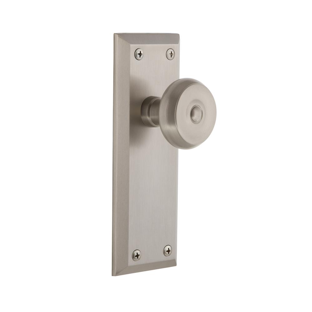 Grandeur by Nostalgic Warehouse FAVBOU Grandeur Fifth Avenue Plate Passage with Bouton Knob in Satin Nickel