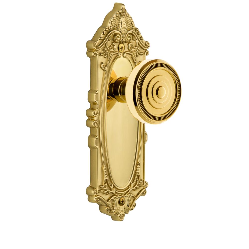 Grandeur by Nostalgic Warehouse GVCSOL Grandeur Grande Victorian Plate Passage with Soleil Knob in Polished Brass