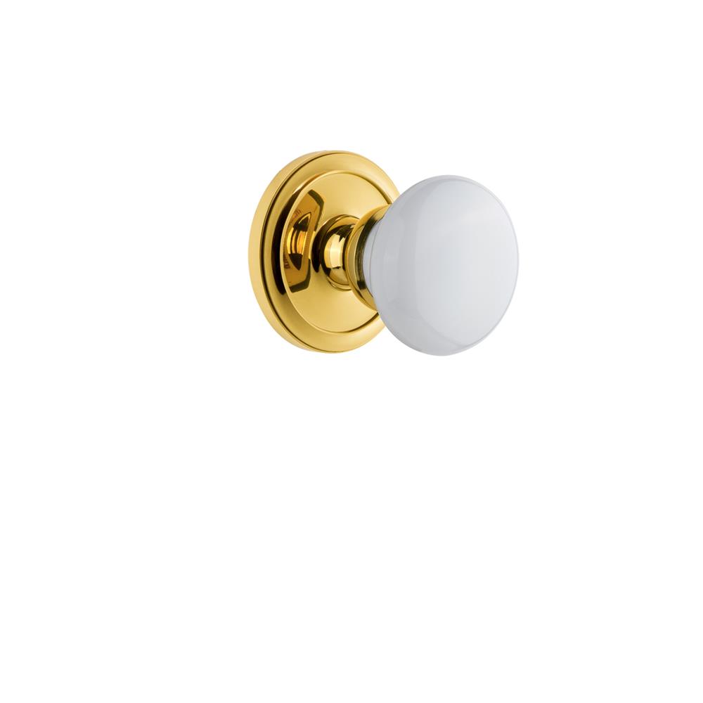 Grandeur by Nostalgic Warehouse CIRHYD Grandeur Circulaire Rosette Passage with Hyde Park Knob in Polished Brass
