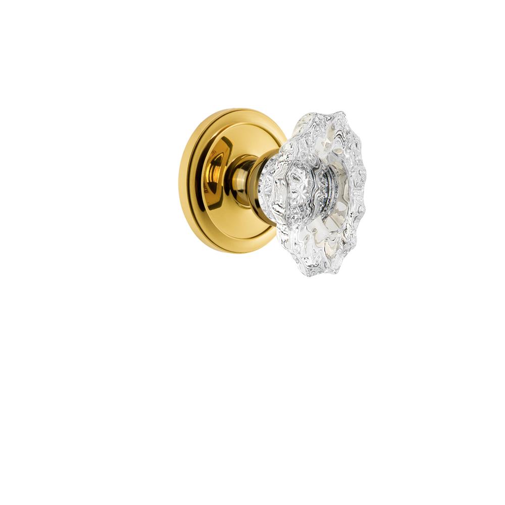 Grandeur by Nostalgic Warehouse CIRBIA Grandeur Circulaire Rosette Passage with Biarritz Crystal Knob in Polished Brass