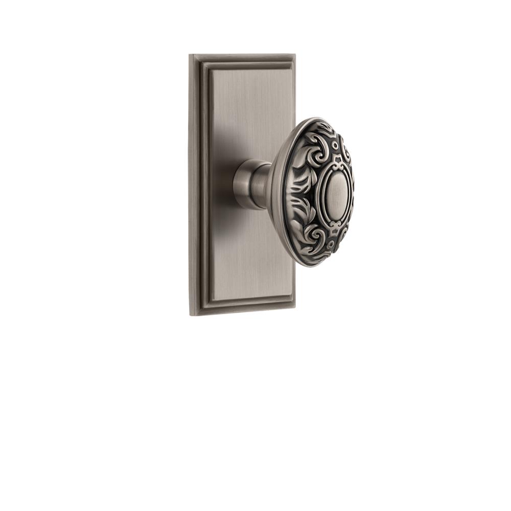 Grandeur by Nostalgic Warehouse CARGVC Grandeur Carre Plate Passage with Grande Victorian Knob in Antique Pewter