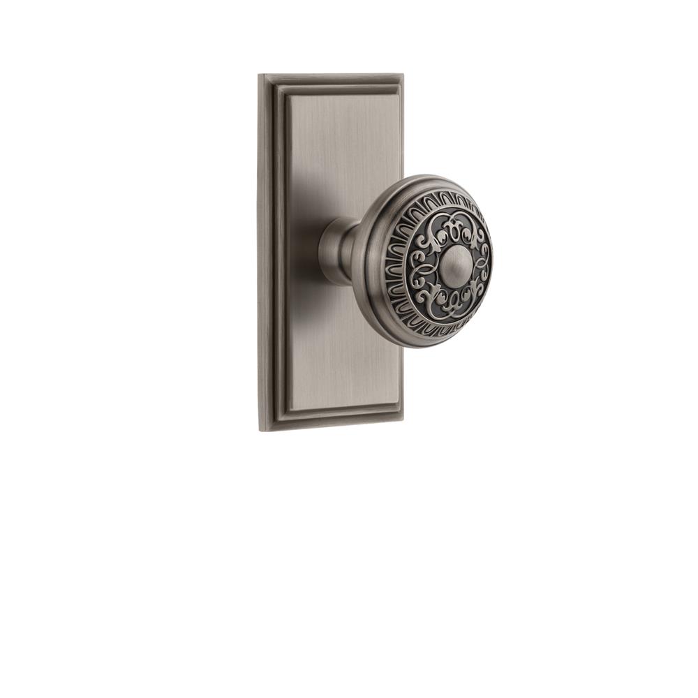 Grandeur by Nostalgic Warehouse CARWIN Grandeur Carre Plate Passage with Windsor Knob in Antique Pewter