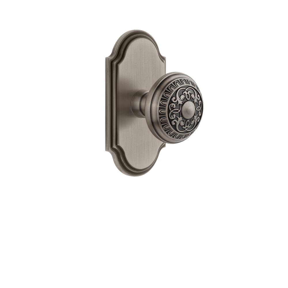 Grandeur by Nostalgic Warehouse ARCWIN Grandeur Arc Plate Double Dummy with Windsor Knob in Antique Pewter
