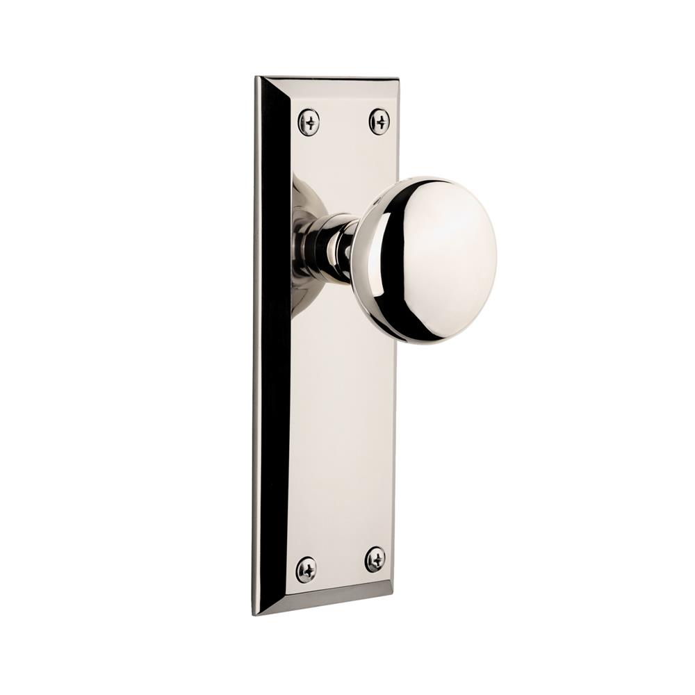 Grandeur by Nostalgic Warehouse FAVFAV Grandeur Fifth Avenue Plate Passage with Fifth Avenue Knob in Polished Nickel