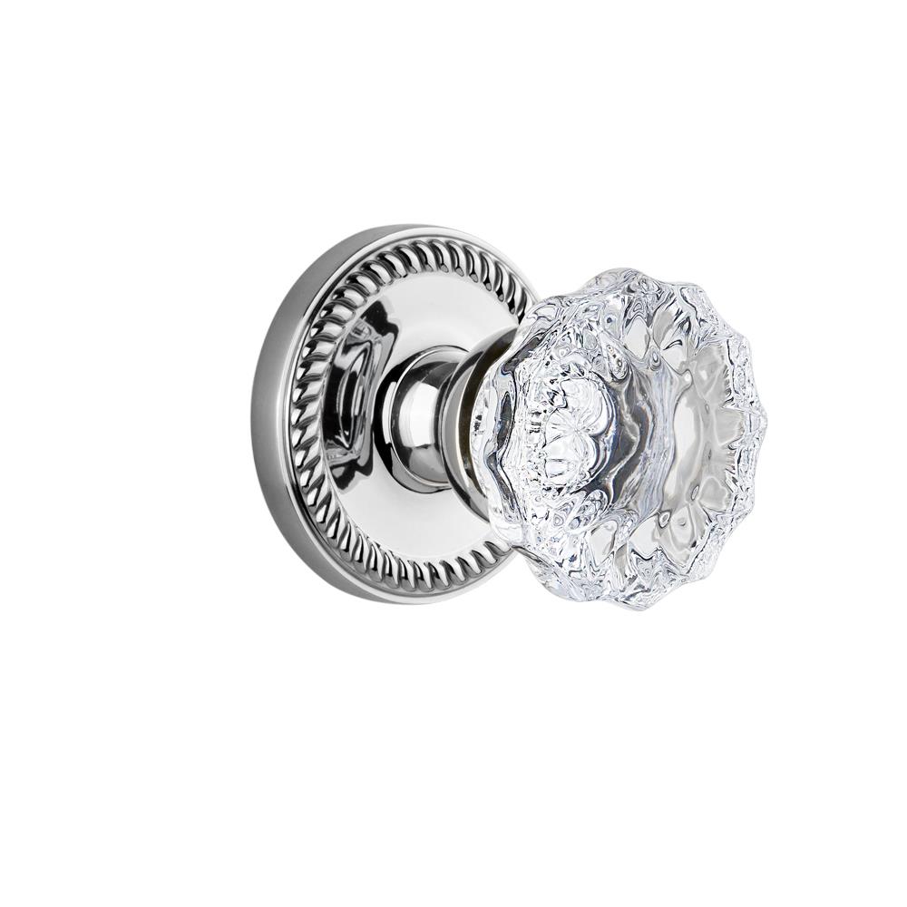 Grandeur by Nostalgic Warehouse NEWFON Grandeur Newport Plate Passage with Fontainebleau Crystal Knob in Bright Chrome