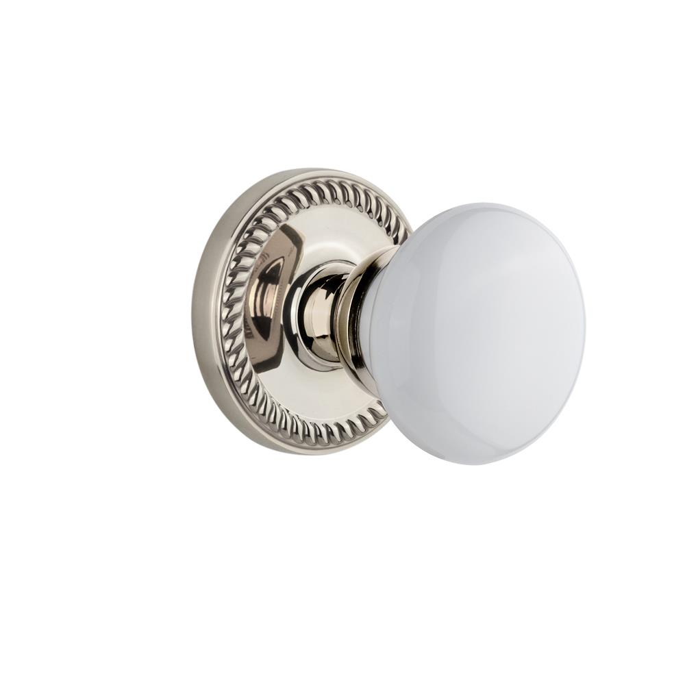 Grandeur by Nostalgic Warehouse NEWHYD Grandeur Newport Plate Passage with Hyde Park Knob in Polished Nickel