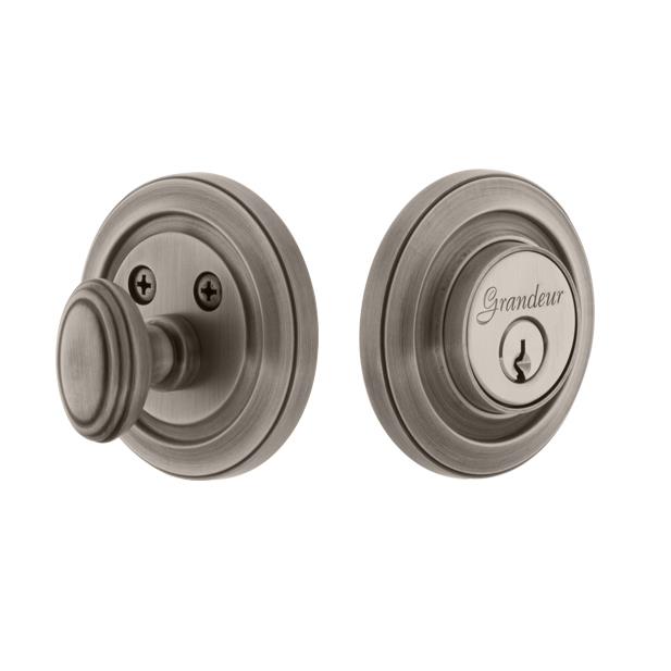 Grandeur by Nostalgic Warehouse CIRCIR Grandeur Single Cylinder Deadbolt with Circulaire Plate in Antique Pewter