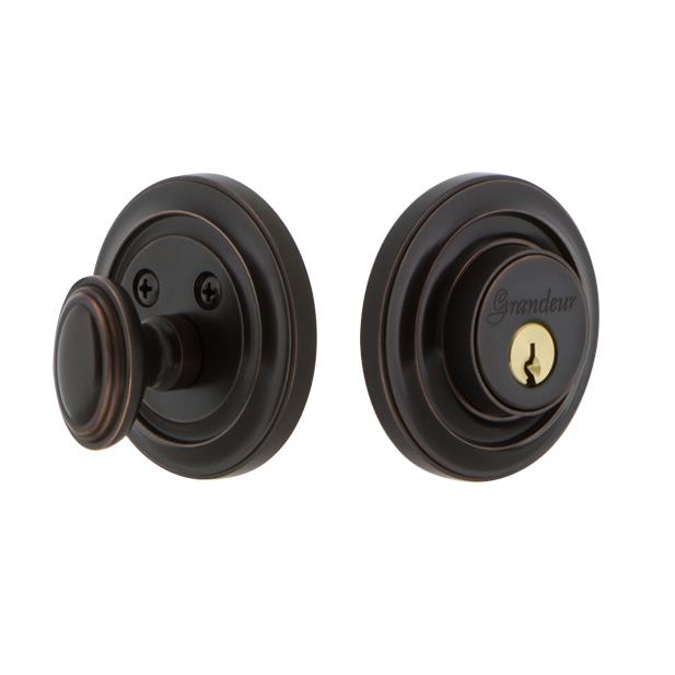 Grandeur by Nostalgic Warehouse CIRCIR Grandeur Single Cylinder Deadbolt with Circulaire Plate in Timeless Bronze