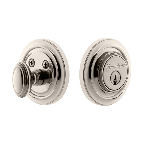 Grandeur by Nostalgic Warehouse CIRCIR Grandeur Single Cylinder Deadbolt with Circulaire Plate in Polished Nickel