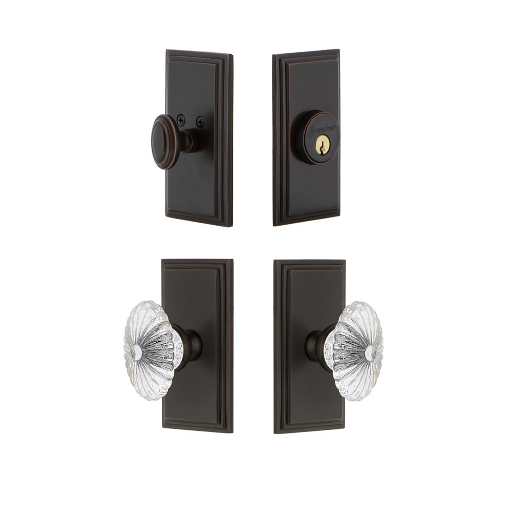 Grandeur by Nostalgic Warehouse CARBUR Carre Plate with Burgundy Crystal Knob and matching Deadbolt in Timeless Bronze