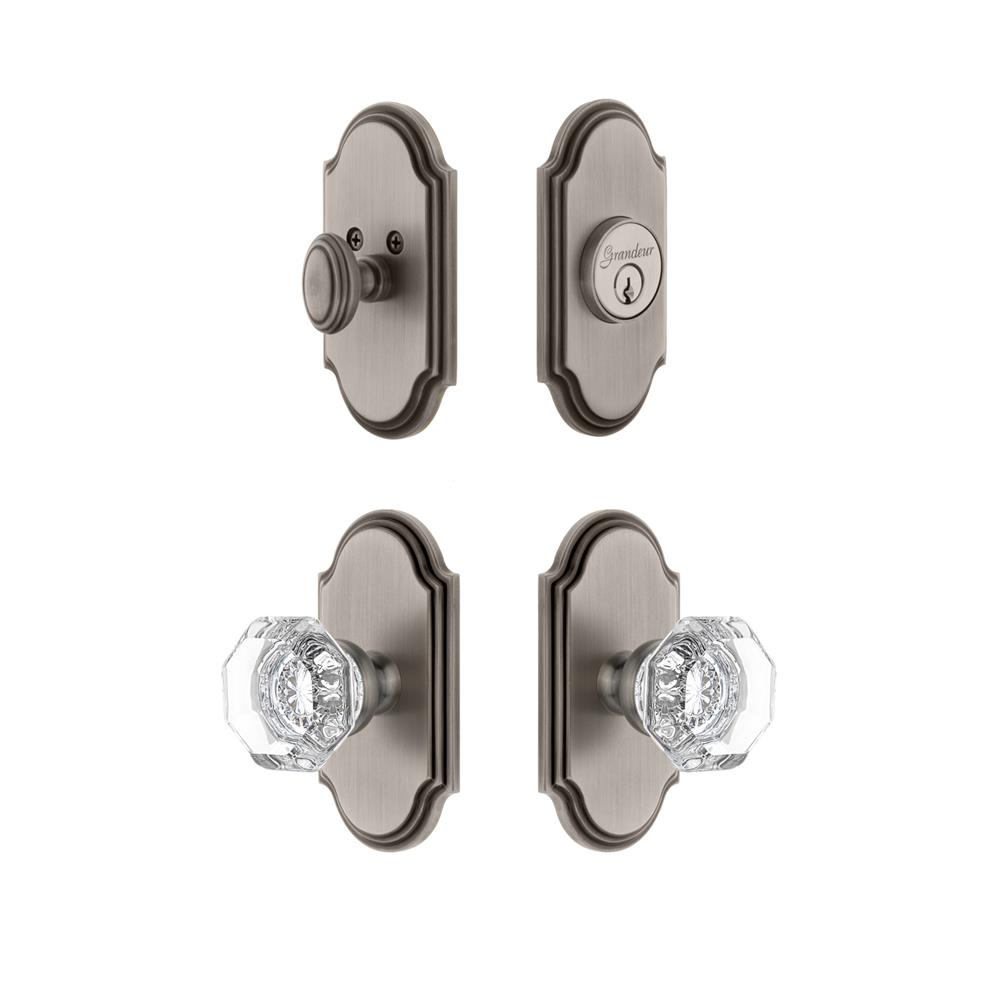 Grandeur by Nostalgic Warehouse ARCCHM Arc Plate with Chambord Crystal Knob and matching Deadbolt in Antique Pewter