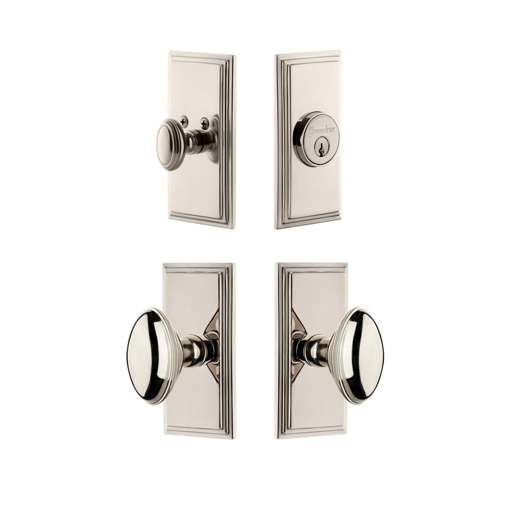 Grandeur by Nostalgic Warehouse CAREDN Carre Plate with Eden Prairie Knob and matching Deadbolt in Polished Nickel