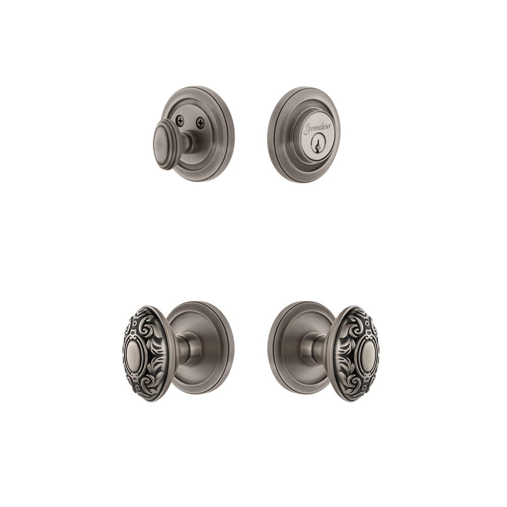 Grandeur by Nostalgic Warehouse CIRGVC Circulaire Rosette with Grande Victorian Knob and matching Deadbolt in Antique Pewter