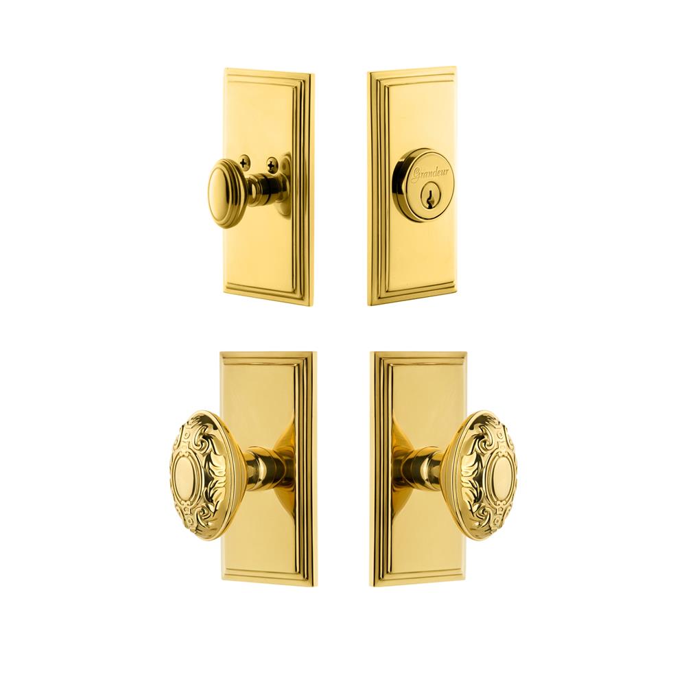 Grandeur by Nostalgic Warehouse CARGVC Carre Plate with Grande Victorian Knob and matching Deadbolt in Lifetime Brass