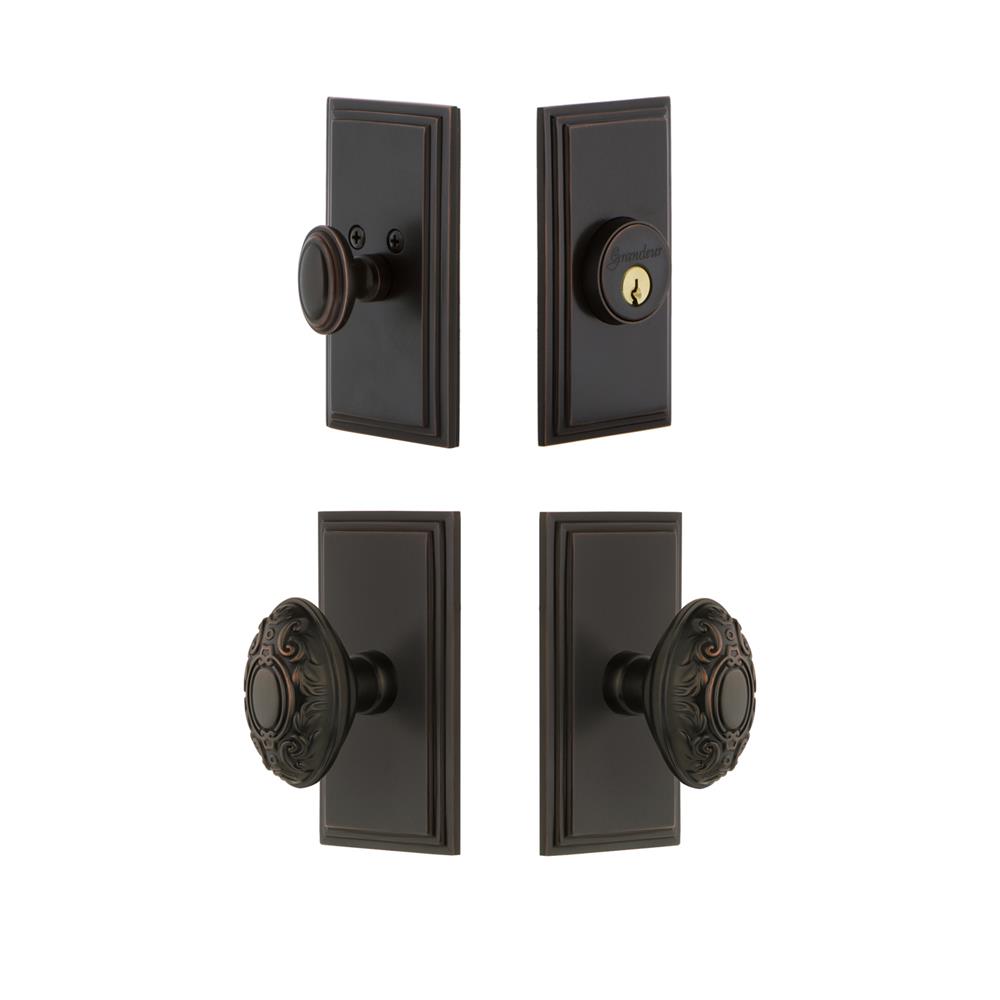 Grandeur by Nostalgic Warehouse CARGVC Carre Plate with Grande Victorian Knob and matching Deadbolt in Timeless Bronze
