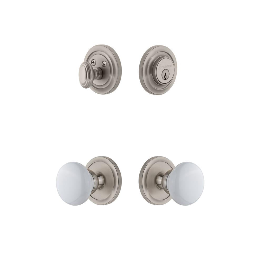 Grandeur by Nostalgic Warehouse CIRHYD Circulaire Rosette with Hyde Park Porcelain Knob and matching Deadbolt in Satin Nickel