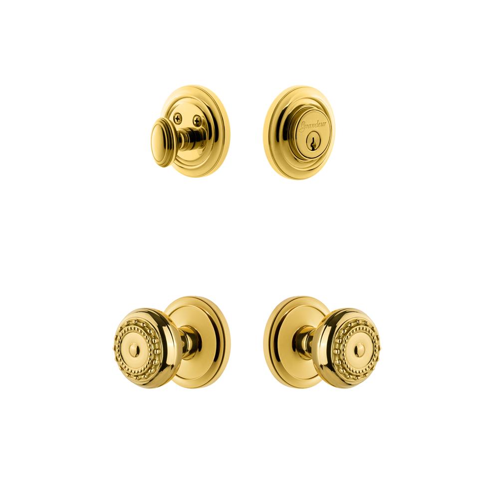 Grandeur by Nostalgic Warehouse CIRPAR Circulaire Rosette with Parthenon Knob and matching Deadbolt in Lifetime Brass