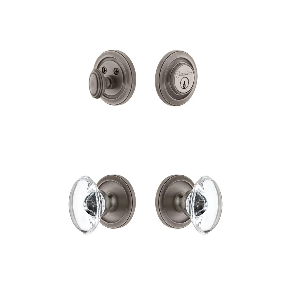 Grandeur by Nostalgic Warehouse CIRPRO Circulaire Rosette with Provence Crystal Knob and matching Deadbolt in Antique Pewter
