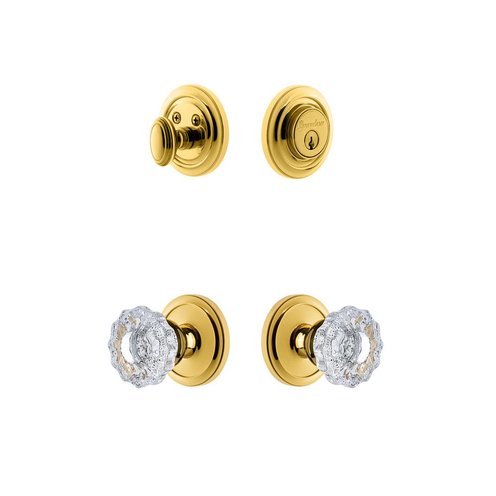 Grandeur by Nostalgic Warehouse CIRVER Circulaire Rosette with Versailles Crystal Knob and matching Deadbolt in Lifetime Brass