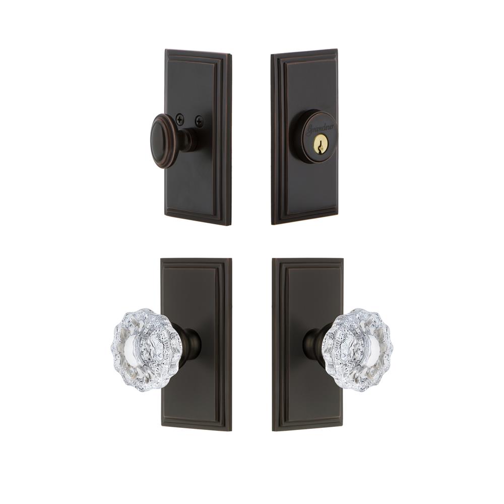 Grandeur by Nostalgic Warehouse CARVER Carre Plate with Versailles Crystal Knob and matching Deadbolt in Timeless Bronze