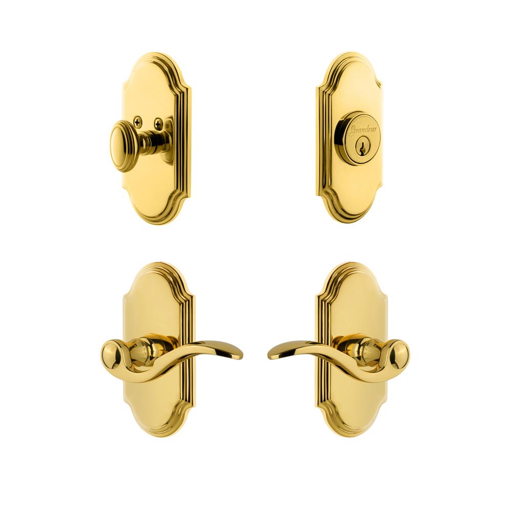 Grandeur by Nostalgic Warehouse ARCBEL Arc Plate with Bellagio Lever and matching Deadbolt in Lifetime Brass