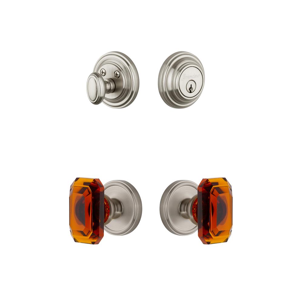 Grandeur by Nostalgic Warehouse GEOBCA Georgetown Rosette with Amber Baguette Crystal Knob and matching Deadbolt in Satin Nickel