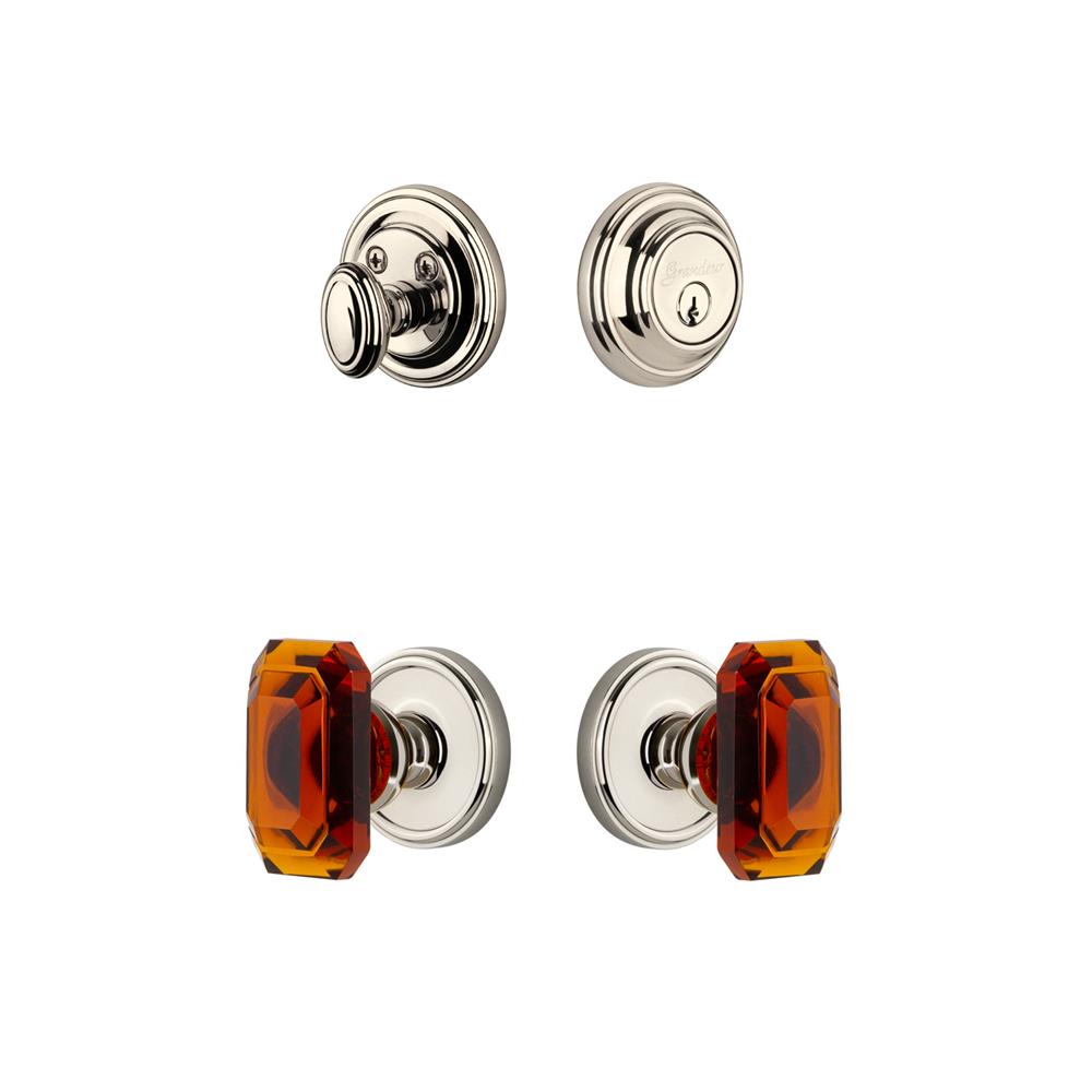 Grandeur by Nostalgic Warehouse GEOBCA Georgetown Rosette with Amber Baguette Crystal Knob and matching Deadbolt in Polished Nickel