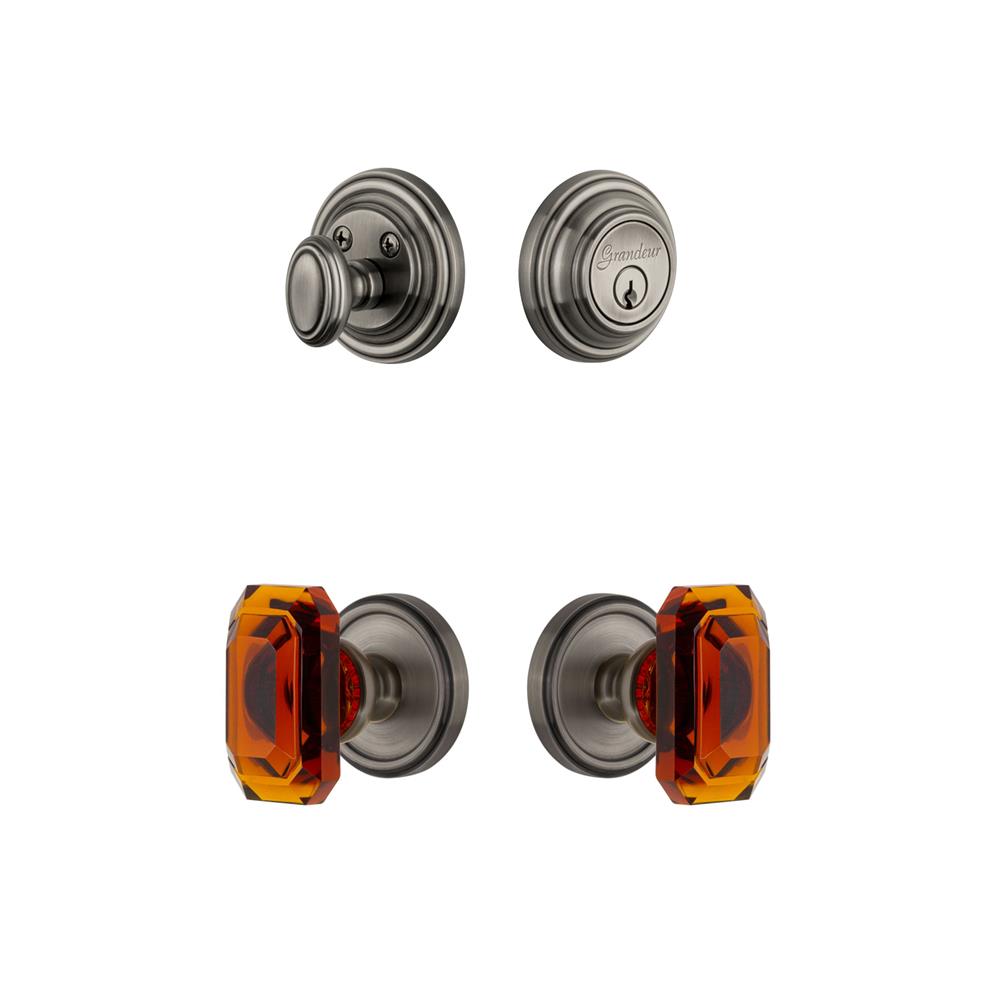 Grandeur by Nostalgic Warehouse GEOBCA Georgetown Rosette with Amber Baguette Crystal Knob and matching Deadbolt in Antique Pewter