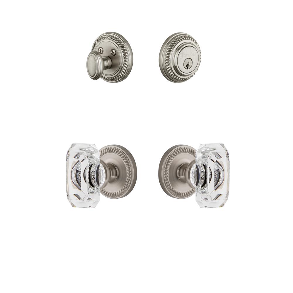 Grandeur by Nostalgic Warehouse NEWBCC Newport Rosette with Baguette Crystal Knob and matching Deadbolt in Satin Nickel