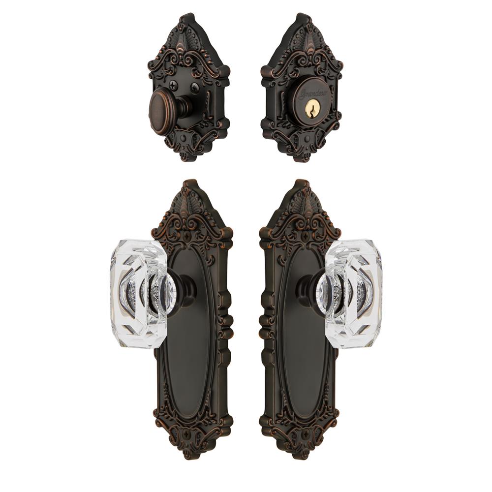 Grandeur by Nostalgic Warehouse GVCBCC Grande Vic Plate with Baguette Crystal Knob and matching Deadbolt in Timeless Bronze