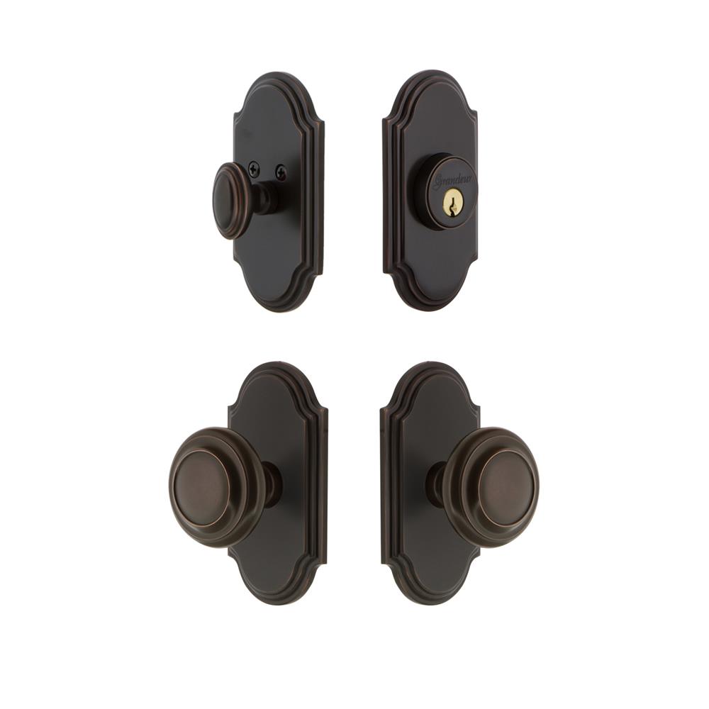Grandeur by Nostalgic Warehouse ARCCIR Arc Plate with Circulaire Knob and matching Deadbolt in Timeless Bronze