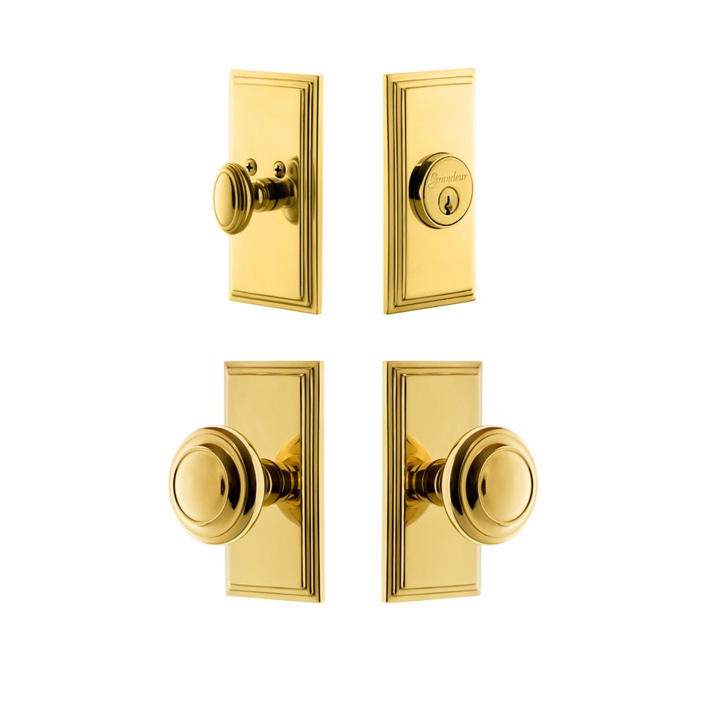Grandeur by Nostalgic Warehouse CARCIR Carre Plate with Circulaire Knob and matching Deadbolt in Lifetime Brass