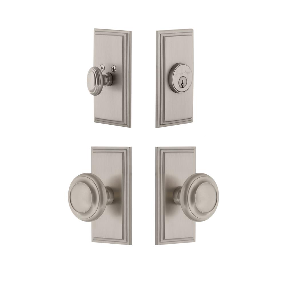 Grandeur by Nostalgic Warehouse CARCIR Carre Plate with Circulaire Knob and matching Deadbolt in Satin Nickel
